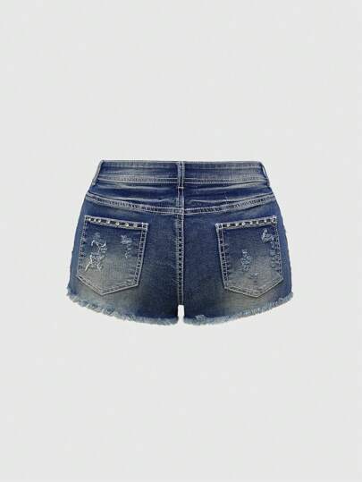 J-Fashion Avant Y2K Retro Star & Stripe Print Women Denim Shorts