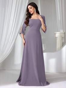 Coutiva Vestido de cóctel ajustado para mujer con decoración de perlas, color rojo