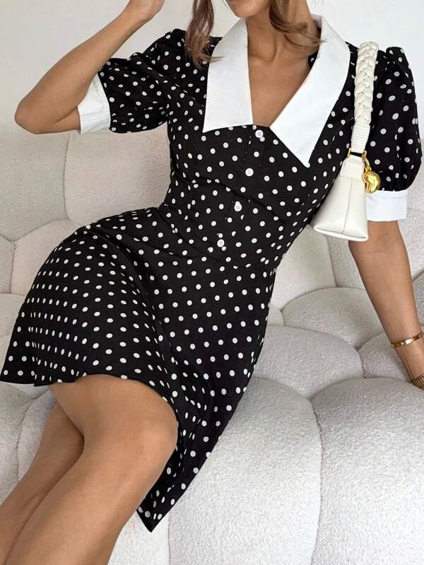 Siren Gaze Rochie scurtă cu buline, elegantă, retro franceză, sexy, de vară 2025, ideală pentru vacanțe la plajă, petreceri de ziua de naștere, serviciu