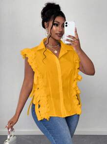 Maweii Plus Size Woven Elegant Romantic Floral Lace Sleeveless Shirt For Vacation