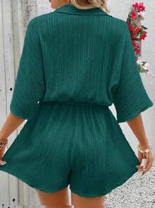 SHEIN VCAY Plus Size Women Solid Color Batwing Sleeve Casual Romper, Summer