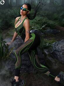Innovista Mono de entrenamiento sin costuras Moldeado y ajuste de alta elasticidad para gimnasio, mono deportivo sin mangas, mono de Body entero, ropa deportiva integral, negro, verde, de secado rápido y a prueba de sentadillas para cardio a pesas, con soporte y transpiración, control del abdomen, tela transpirable, levantamiento de glúteos, compresión y cómoda, con abertura de malla, cruzada, línea 3D, levantamiento de pesas, fuerza física, mancuerna, al aire libre, ciclismo, correr, ejercicios aeróbicos y cardio, yoga y pilates, boxeo, senderismo y trekking, tenis y golf, equipo de entrenamiento de máquinas y equipos, atuendos de entrenamiento y chándal, ropa deportiva urbana, ícono de moda, victoria y elegante, resplandor y sensación para festivales de música y fiestas, ajuste sexy, ropa esencial para el día a día, ropa deportiva , motivación de verano'