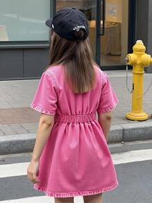Vestido vaquero para niñas de Denimly, vestido vaquero versátil de moda casual para usar al aire libre y en la escuela, con botones delanteros y cintura elástica