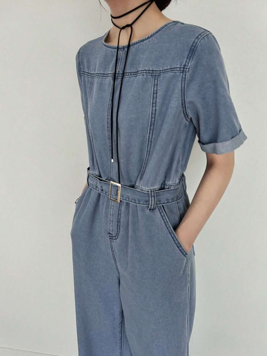 FRIFUL 女士牛仔背带裤和连体裤，时尚，适合夏季女装、夏季工作装、夏季连衣裙、夏季女装、大码女装、正装 - 藍色 - 查看 1