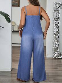 EMERY ROSE Plus Size Spaghetti Strap Loose Denim Jumpsuit Jumpsuits For Woman Rompers For Women Bodysuits For Women Jumpsuit Women Petite Jumpsuit Monos De Verano Jumpsuits For Women Playsuit Women Macacão Jeans Mono Verano Mujer Beach Essentials Summer
