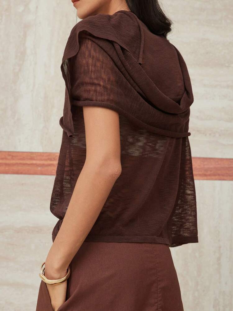 Loose Office Wear Oversized Mock Layer Scarf Tie Dolman Sleeve Pullover Knit Top For Women Business Casual Woman