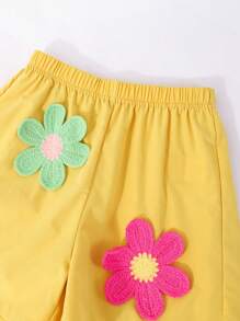 Tween Girls3pcs Set: 3D Floral Short Sleeve Shirt + Solid Color Camisole + Shorts, Casual Summer Outfit