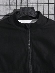 SHEIN 1 件青少年男孩休闲学院风百搭黑色拉链夹克，百搭长袖外套，适合通勤、上学、日常穿着，适合返校、校服、幼儿园、生日派对、晚会、婚礼、洗礼，适合秋冬 - 黑色 - 查看 4