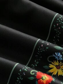 SHEIN MOD 大码女式花卉印花波西米亚连衣裙，适合度假、浪漫 - 黑色 - 查看 4