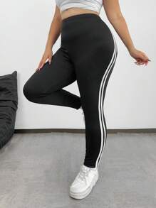 POPSWAY Plus Striped Side Leggings - Black - View 6