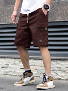 Manfinity Homme Men's Casual Drawstring Waist Pocket Casual Loose Cargo Shorts - Burgundy - View 6