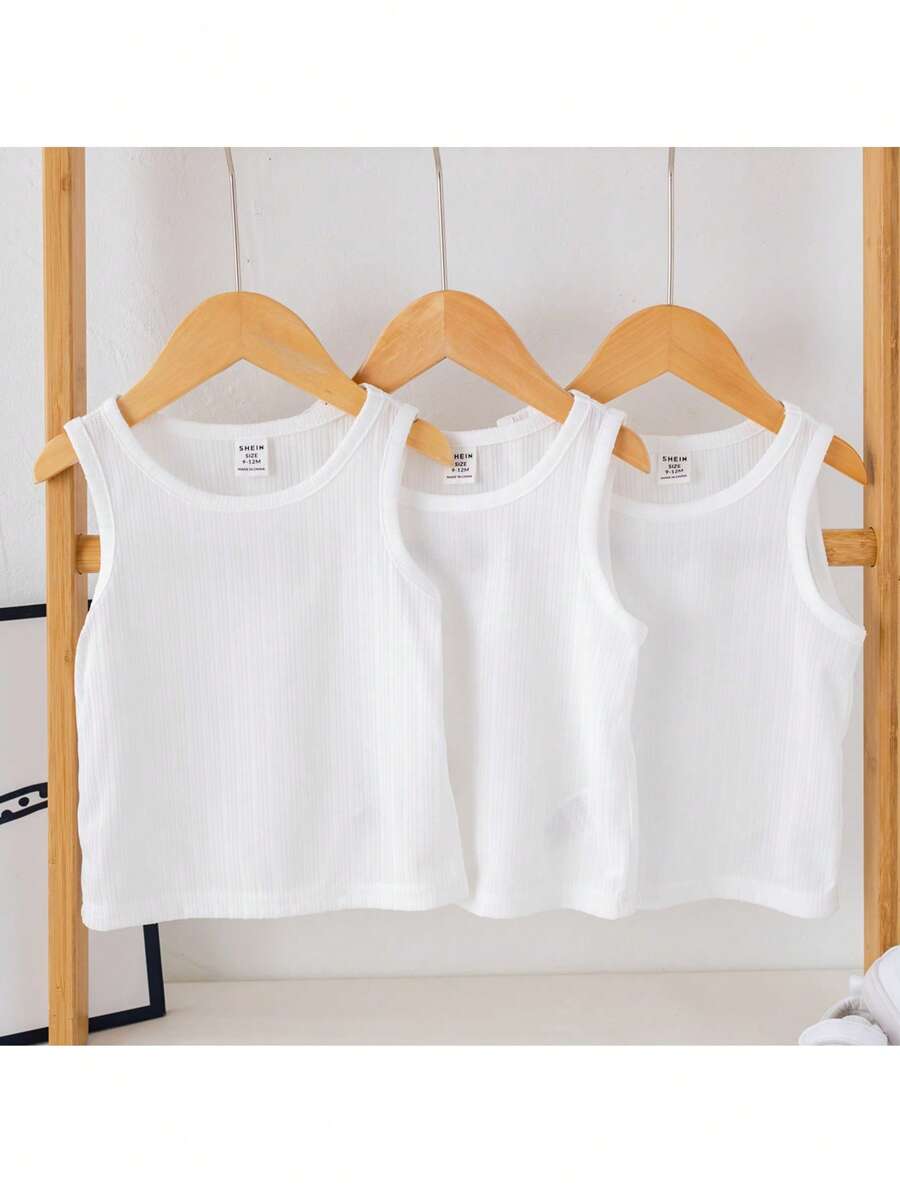 Loomiva 3 件套婴儿男孩/女孩百搭休闲可爱百搭白色针织吊带背心，夏季