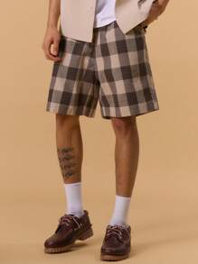 Musero Checkered Print Baggy Short, Elasticated Drawstring Waistband Spring, Summer, Holiday, Vacation - Multicolor - View 2