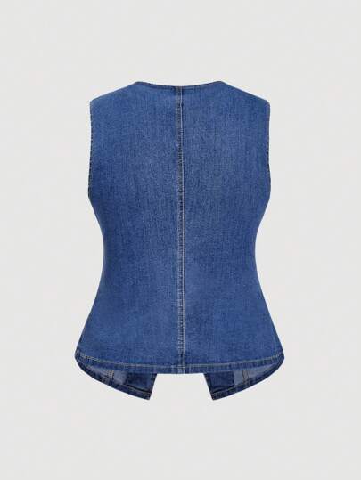 SHEIN MOD 大码女式牛仔休闲上衣，简约时尚，适合日常穿着、夏季度假、西部风情外出、春季等各种场合。