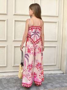SHEIN Tween Girl Vacation 2pcs/Set Printed Cami & Pants Outfit, Minimalist Fashion Casual Daily Wear - Pink - View 10