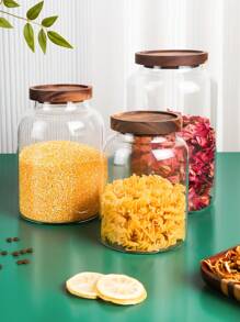 1PC Glass Food Storage Container With Seal Lid, Suitable For Flour, Grains, Coffee, Pasta, Etc.  Kitchen Tools, Kitchenware, Kitchen Accessories, Home Kitchen Products,Holiday Essentials - Clear - View 4