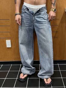 DAZY Jeans de hombre azul desgastado con pliegues, para primavera/verano