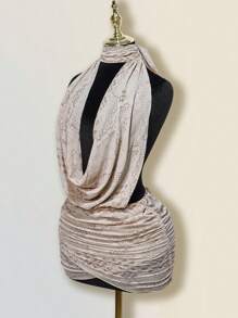 SHEIN ICON 女士性感露背蛇皮印花不对称下摆紧身迷你连衣裙 - 白色 - 查看 6