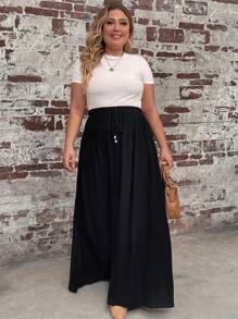 SHEIN LUNE Talla grande Falda unicolor de cintura con cordón
