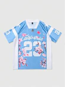 ROMWE MEN Prep Camiseta de manga corta de hockey sobre hielo para hombres, camiseta deportiva para el verano