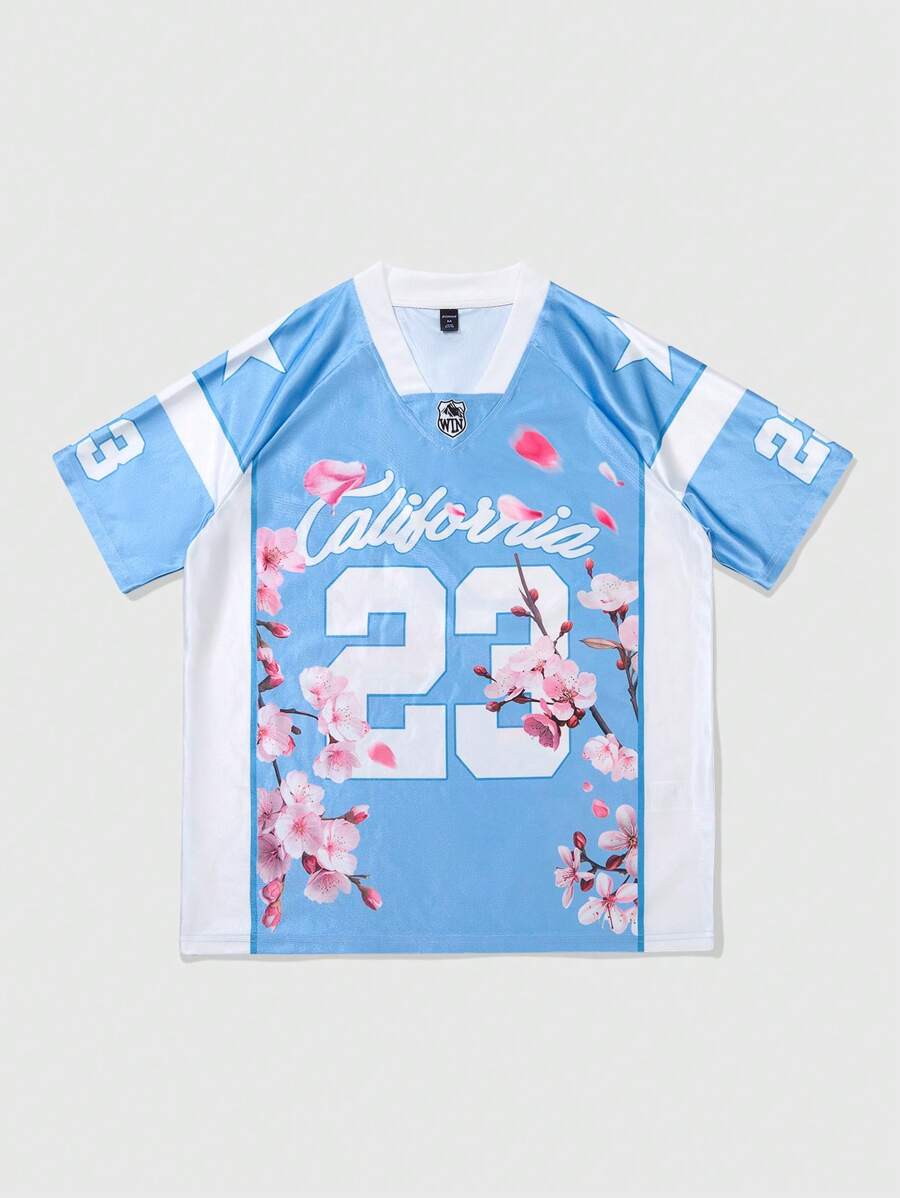 ROMWE MEN Prep Camiseta de manga corta de hockey sobre hielo para hombres, camiseta deportiva para el verano