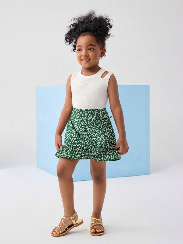 Leap Crew Leap Crew Kleines Mädchen Cut-out Tank Top & Rüschen Saumrock Mit Ditsy Blumendruck