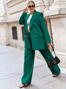 EURMUSE Plus Size Damski Jednokolorowy Prosty Codzienny Garnitur - Ciemnozielony - Zobacz 5