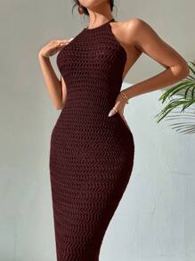 Breezaya Váy đi biển hở vai thanh lịch cho nữ - Màu Đỏ Sâu - Xem 4