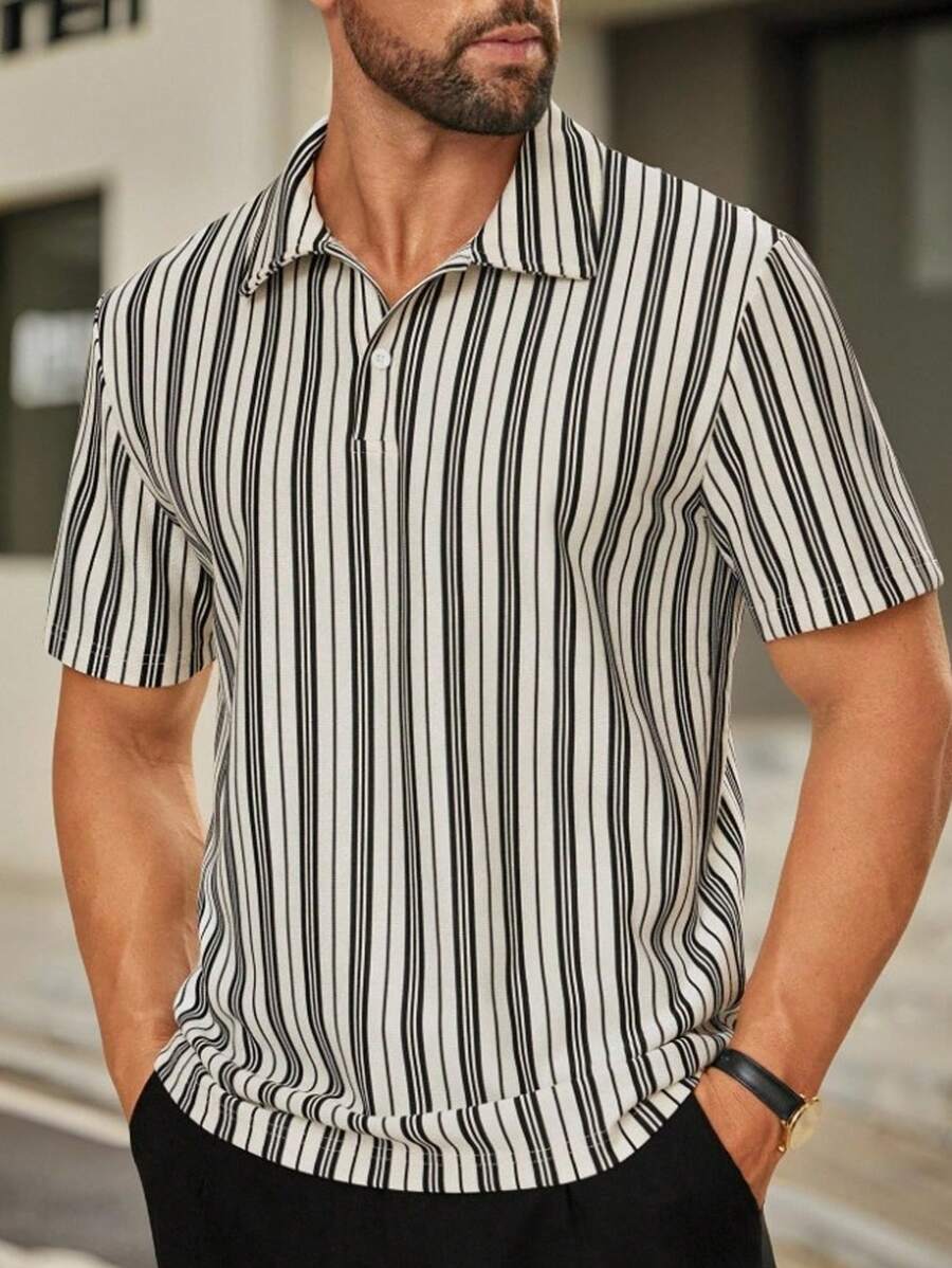 Manfinity VCAY Men's Casual Knit Striped Short Sleeve Polo Shirt - Multicolor - View 1