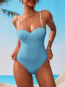 Swim Vcay 1 件女士纯色连体泳衣，夏季时尚