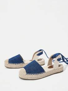 Styleloop 女士帆布踝带坡跟凉鞋，度假鞋，大学生返校鞋，波西米亚复古乡村法式鞋，圣诞节、秋季/新年假期，厚底鞋 - 藍色 - 查看 5