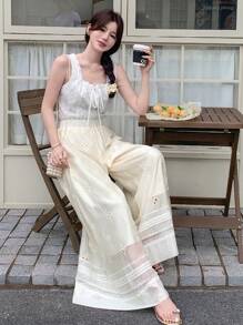 DAZY 女士蕾丝休闲夏季裤，返校季服装度假装 - 白色 - 查看 4