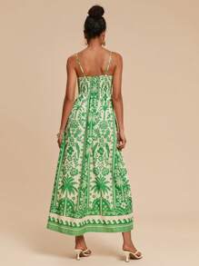 Travachic 女士热带植物印花细肩带A字连衣裙，适合度假