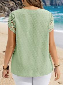 EMERY ROSE Plus Size Women Round Neck Short Sleeve Casual Blouse Summer Tropical Vacation Modest Top For Beach - Mint Green - View 2