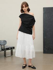 EMERY ROSE Blusa de viaje elegante de mujer con volantes en los hombros y color liso - Negro - Ver 4