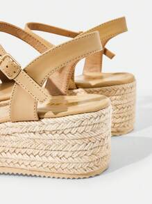 Styleloop Sandalias de cuña de lona para mujer, zapatos de plataforma minimalistas, prácticos y versátiles - Caqui - View 4