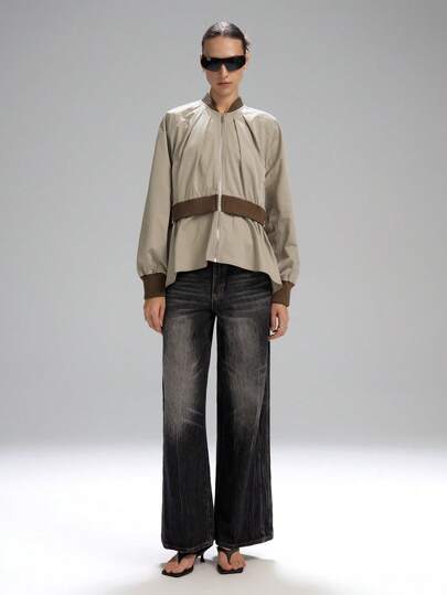 LYSMO 女式不对称下摆拼色轻盈短款风衣 - 2025年秋冬新品