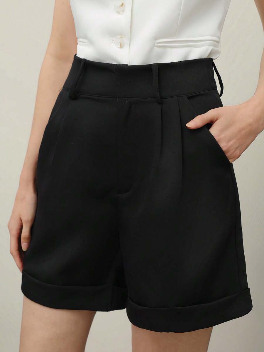 EMERY ROSE Women's Solid Color Simple Daily Casual Shorts - Black - View 1