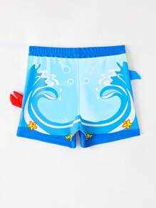 Cartoon Shark Print Boys Swimming Trunks (Printed Location) - Blue - View 2