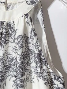 SHEIN LUNE 2pcs Women Summer Ink Print Sleeveless Halter Blouse & Mini Skirt Set