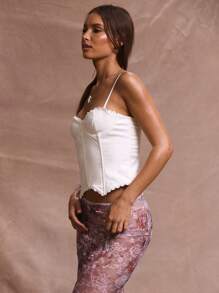 MUSERA Boned Woven Lace Trim Corset Top Vacation Holiday Beach Elegant Romantic Festival Ibiza Night Out Going Out Club Sexy Party Party, Elegant Spring Summer - White - View 3