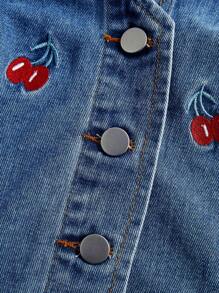 SHEIN MOD Women's Plus Size Cherry Print Button Up Denim Jacket
