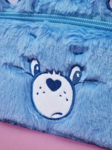 SHEIN X Care Bears 大容量可爱毛绒爱心熊卡通刺绣设计化妆包带手柄,加油熊,礼物 - 藍色 - 查看 4