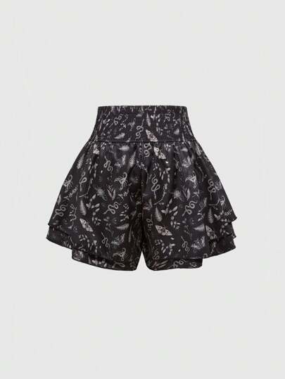 Goth Boho Style Floral Print Plus Size Shorts