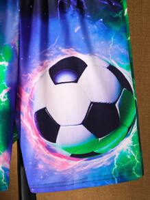 Set da 2 pezzi di maglietta a maniche corte e pantaloncini casual per ragazzi pre-adolescenti, con stampa 3D colorata a tema calcio