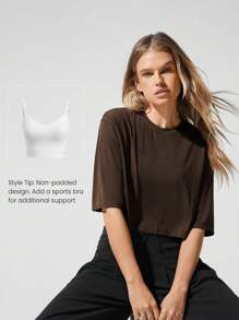 GLOWMODE TENCEL™ Modal Flow Form Lightweight Silky Smooth Oversized Short Sleeve Round Neck Active Crop Top Low-Impact Yoga Pilates Gym Studio Daily Casual Wear