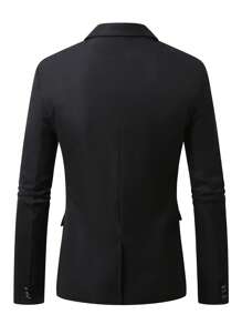 Manfinity Bizformal 男士黑色V领休闲西装外套，春夏 - 黑色 - 查看 2