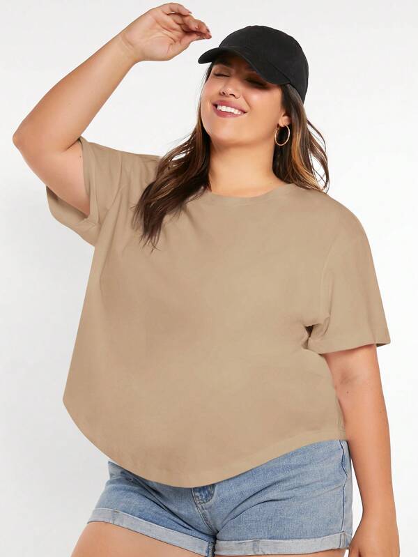 SHEIN BASICS Plus Size Casual Daily Solid Color Short Sleeve T-Shirt
