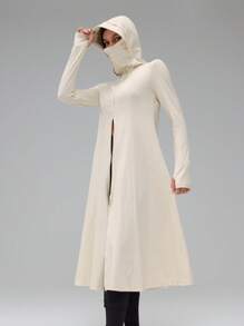 SHEIN Tall Women's Long Sun Protection Clothing Skin Clothing Cool Quick-Drying Antibacterial Outdoor Sun Protection Clothing UV Protection Outdoor Sunscreen Hooded Clothing - Apricot - View 3