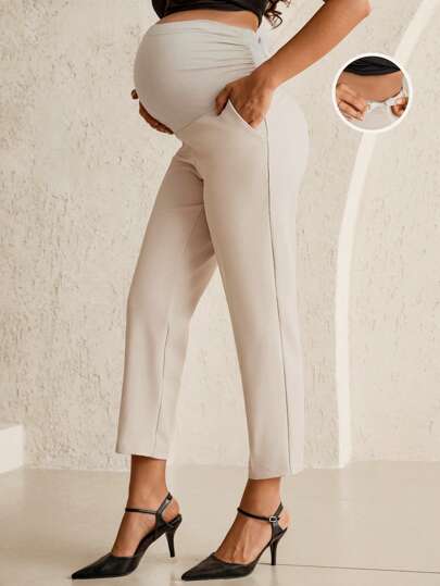 MaterniWear 可调节腰围纯色孕妇裤，带腹部支撑